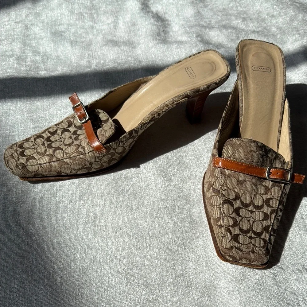 Coach Brown Signature Mules with Rounded Toe (8)